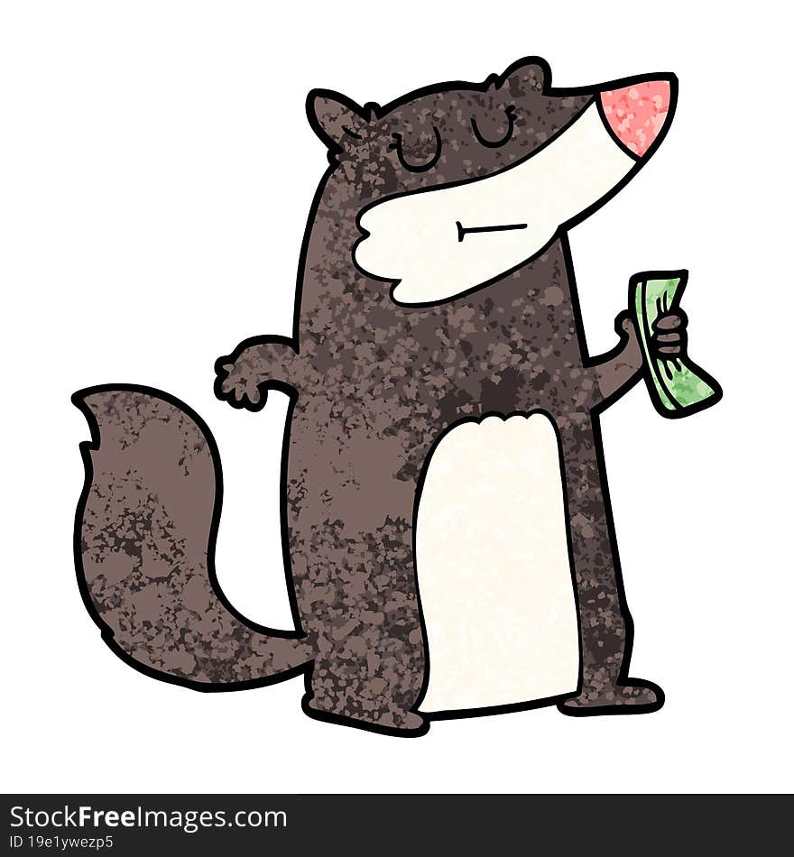 cartoon badger holding cash. cartoon badger holding cash