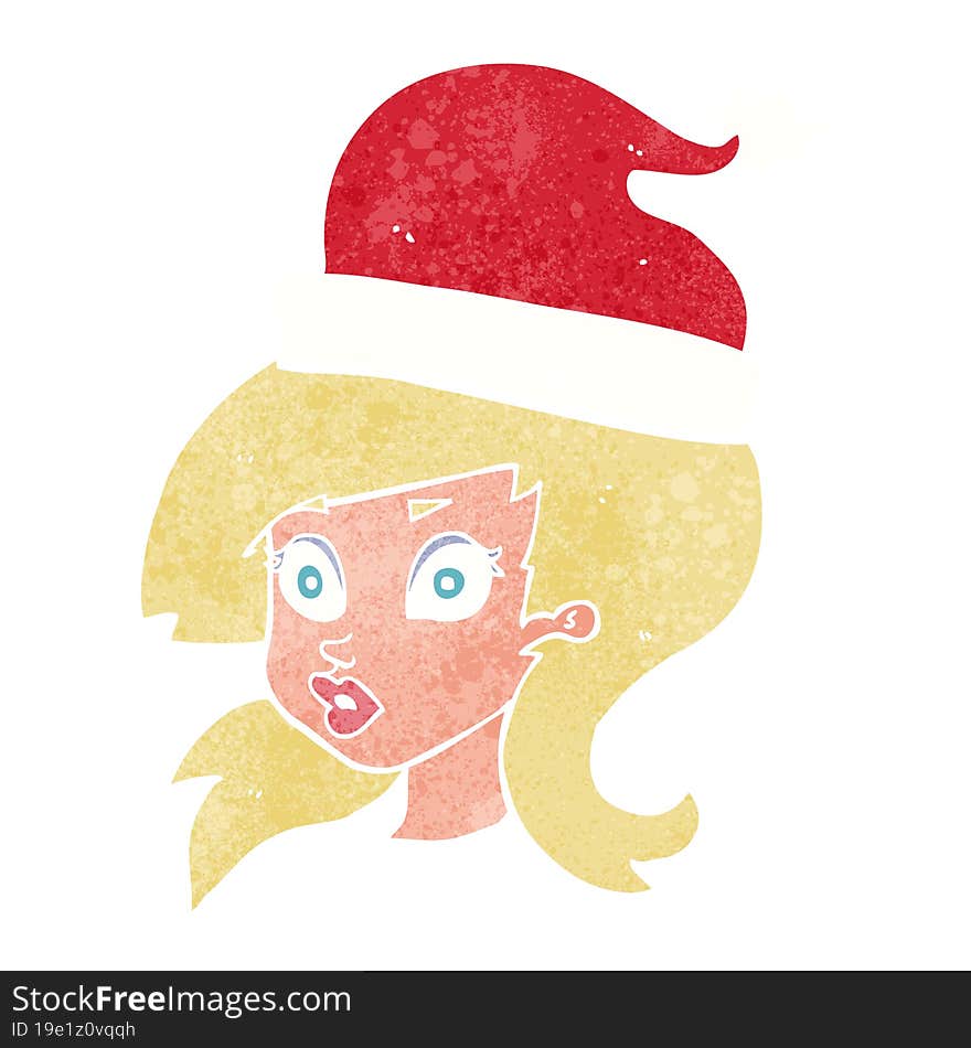 cartoon woman wearing christmas hat