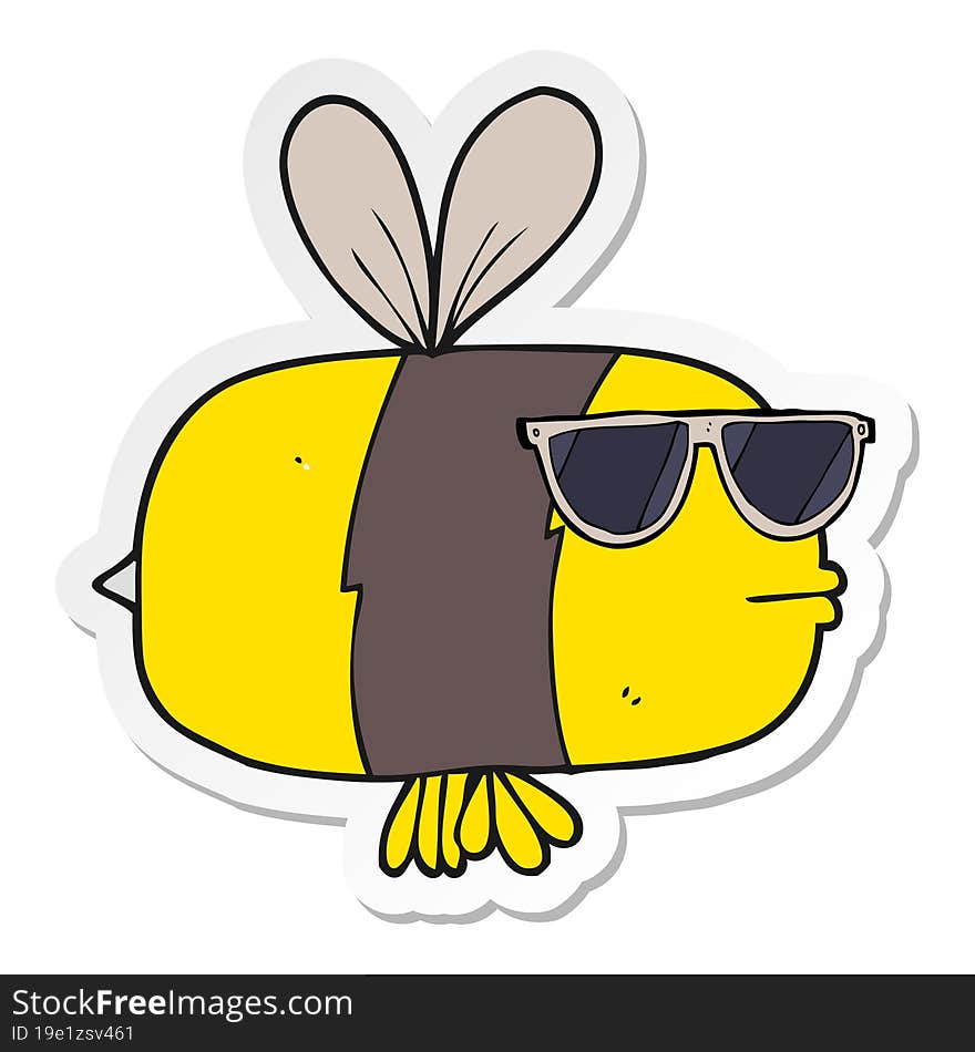 sticker of a cartoon bee wearing sunglasses