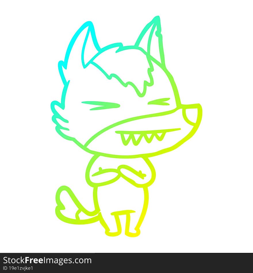 Cold Gradient Line Drawing Angry Wolf Cartoon