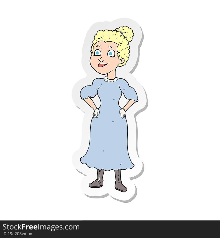 sticker of a cartoon victorian woman in dress