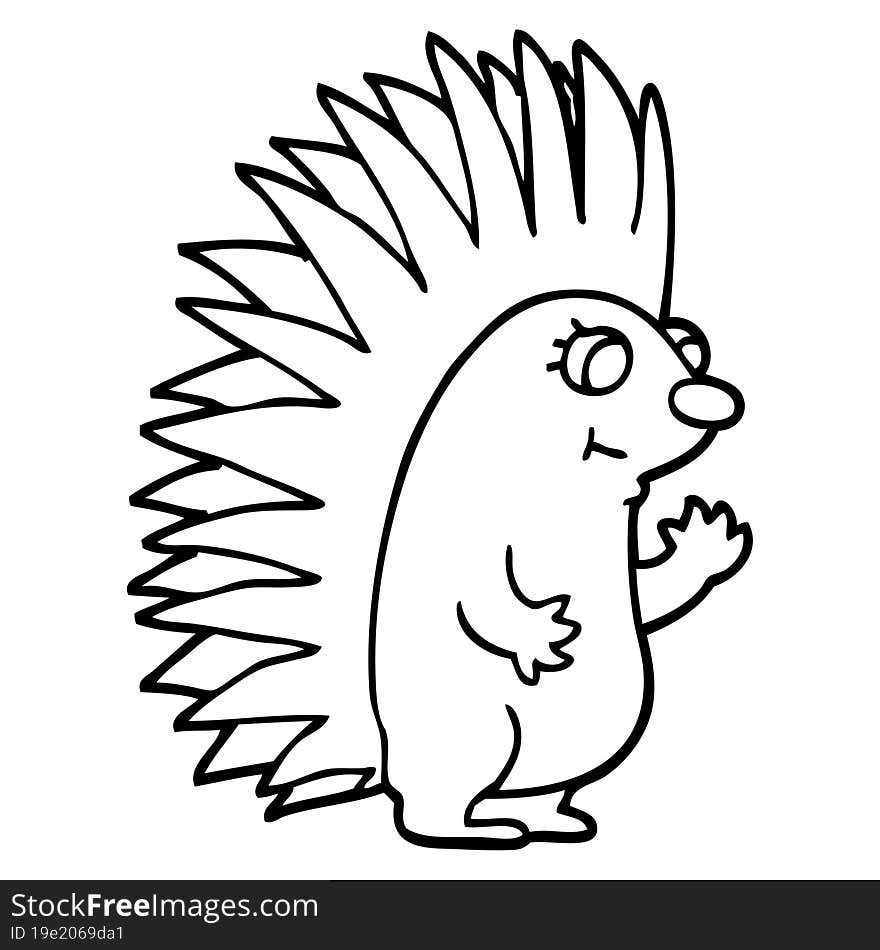 line drawing cartoon spiky hedgehog