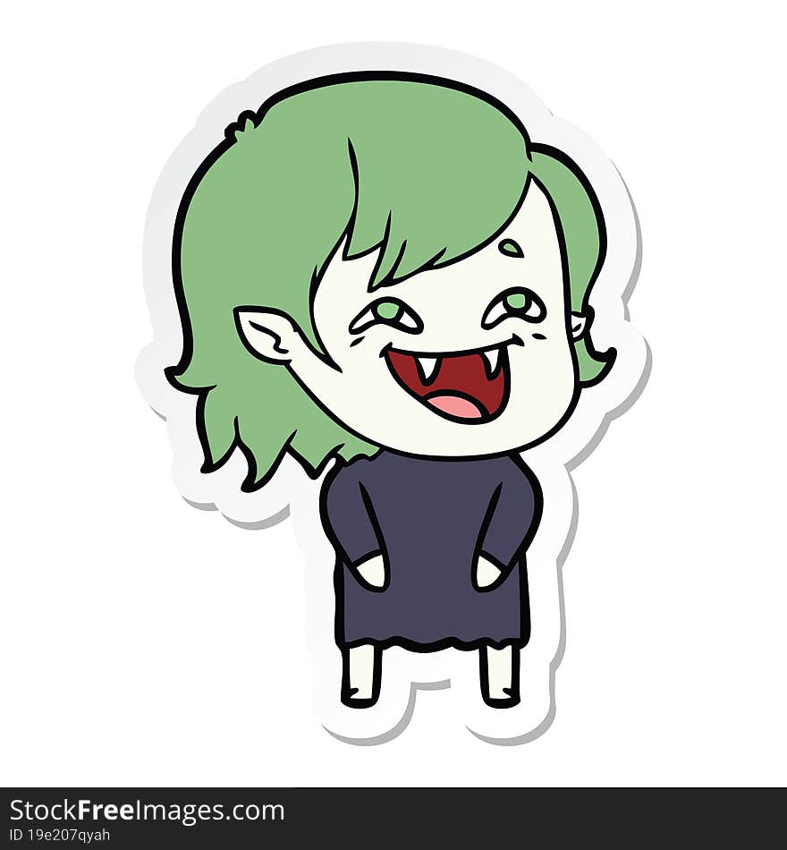 sticker of a cartoon laughing vampire girl