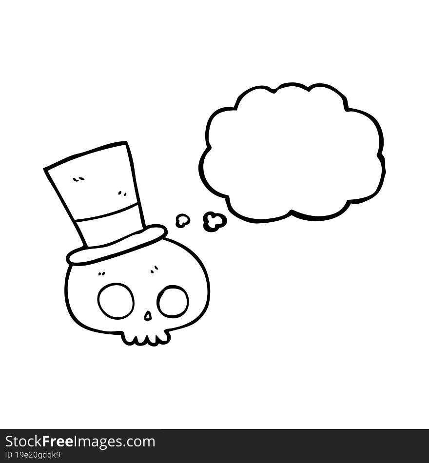 thought bubble cartoon skull wearing top hat