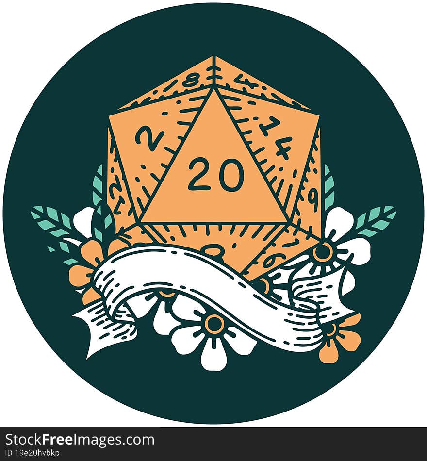 natural twenty D20 dice roll icon