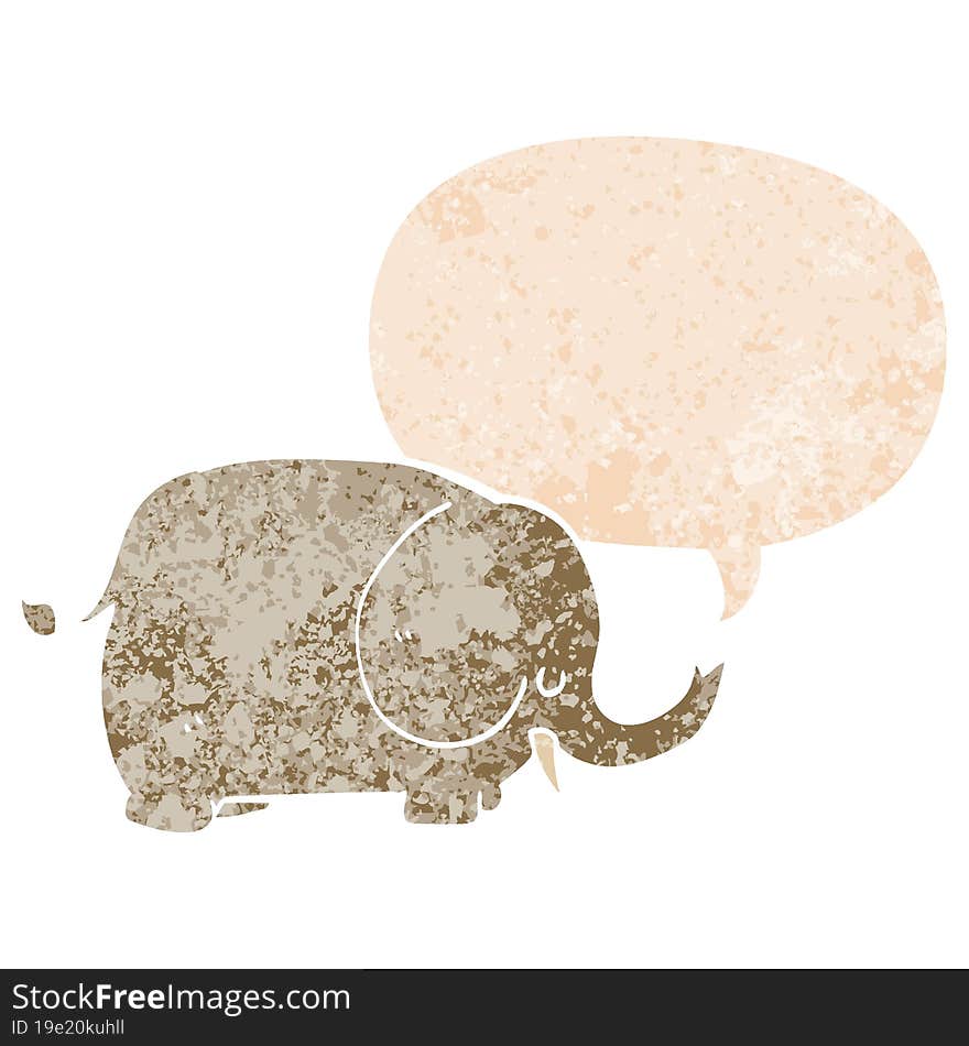 cartoon elephant and speech bubble in retro textured style