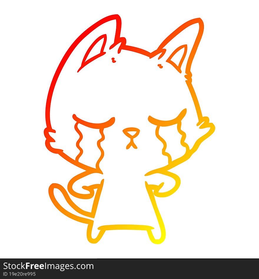 warm gradient line drawing crying cartoon cat