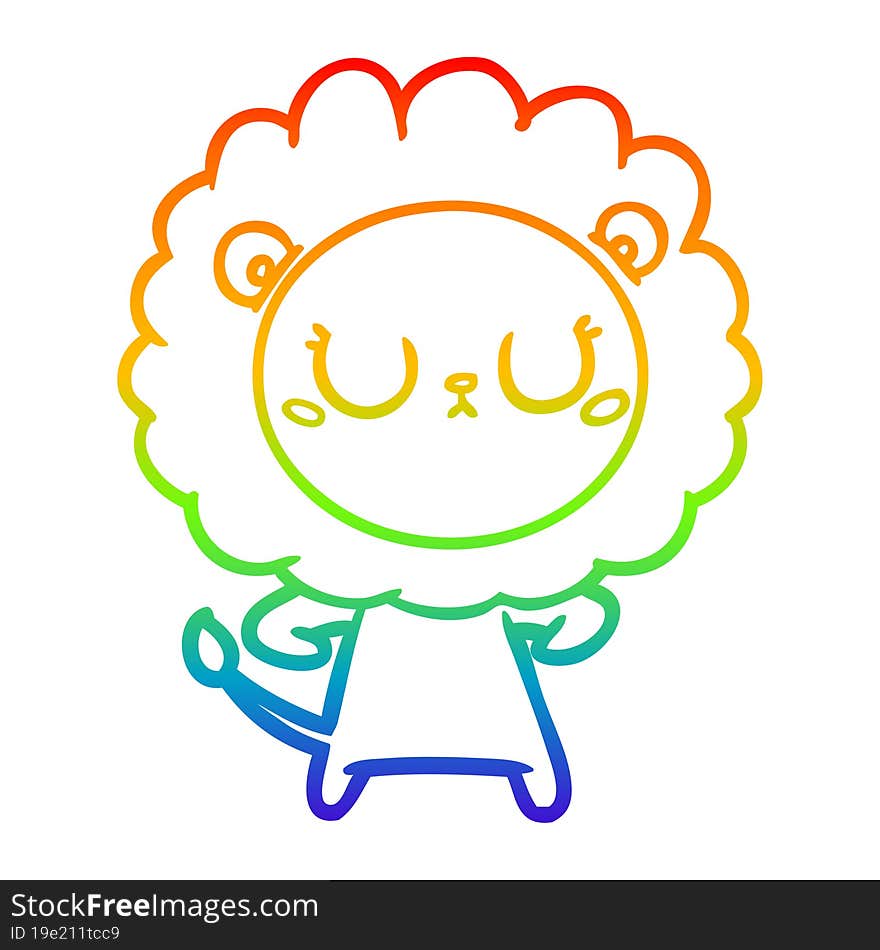 rainbow gradient line drawing of a cartoon lion