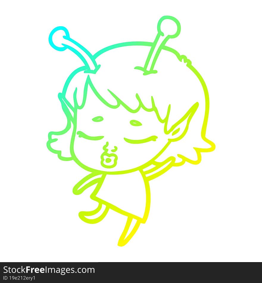 cold gradient line drawing cute alien girl cartoon