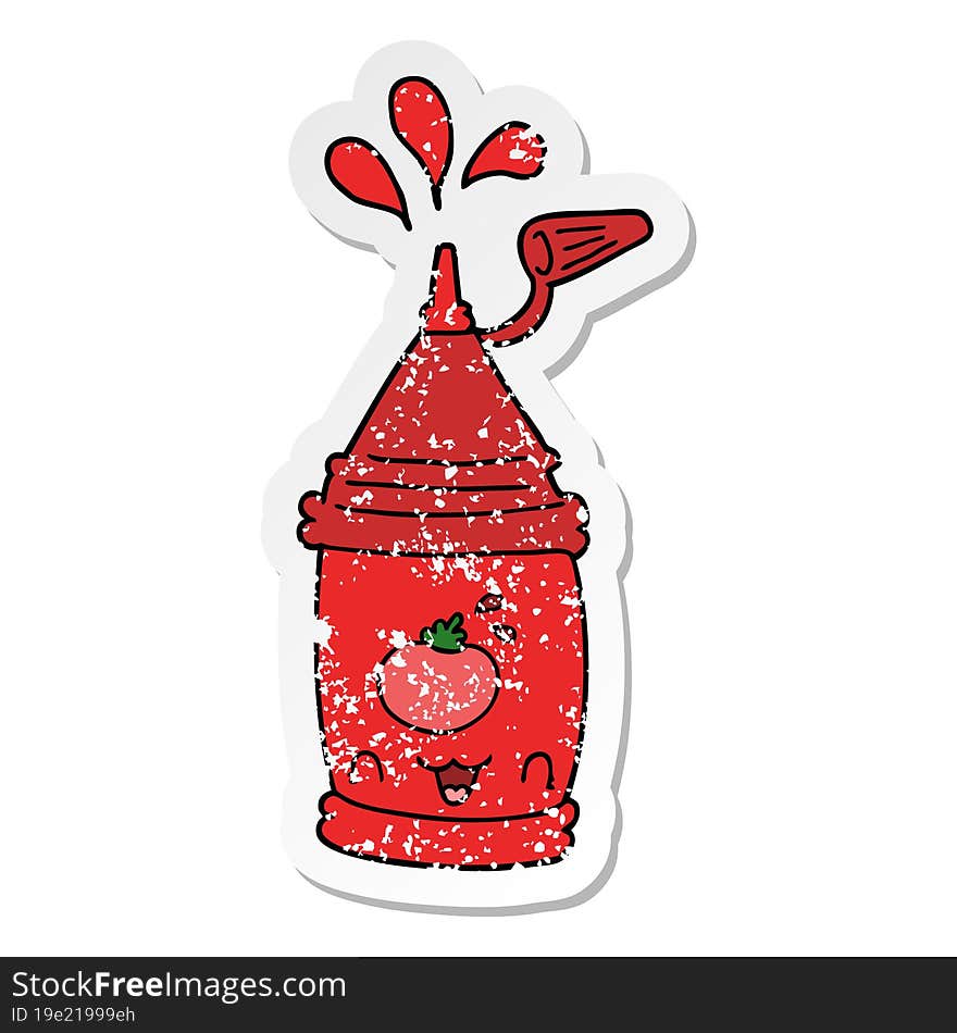 distressed sticker of a cartoon ketchup bottle