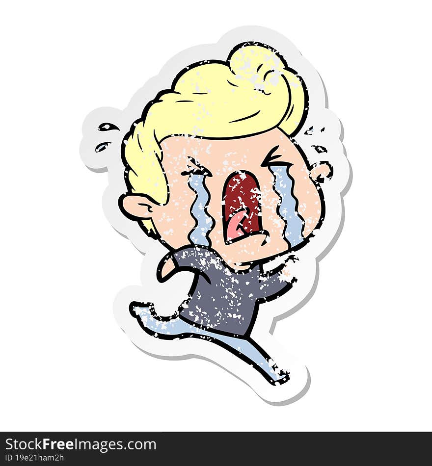 distressed sticker of a cartoon crying man