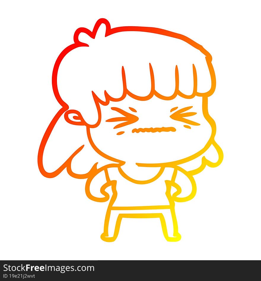 warm gradient line drawing of a cartoon angry girl