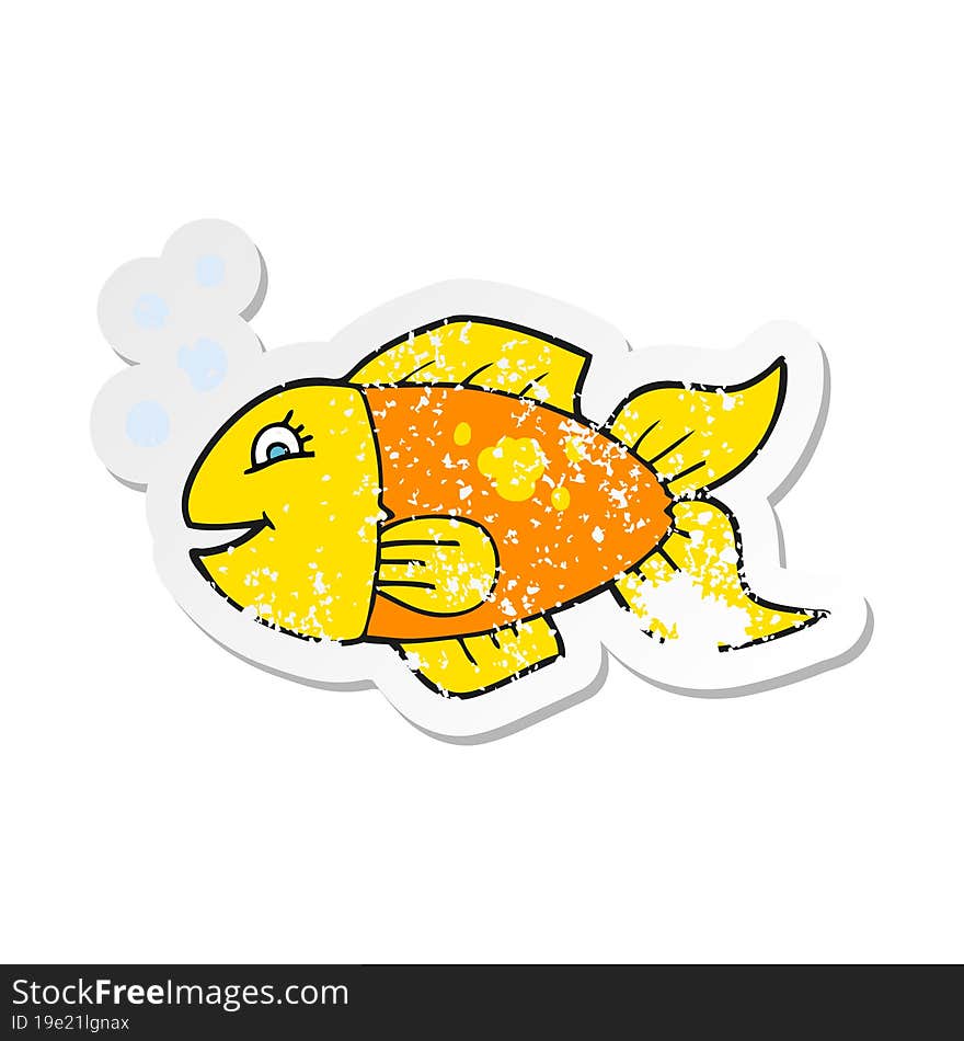 retro distressed sticker of a cartoon fish