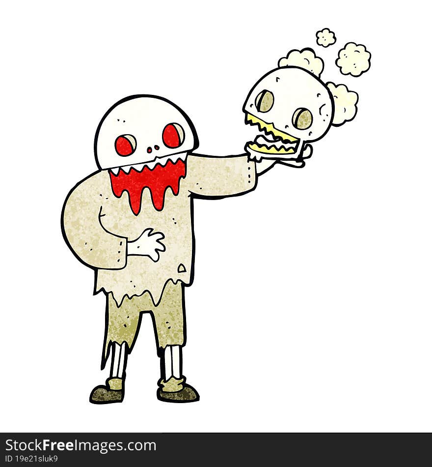 Cartoon Zombie Holding A Skull