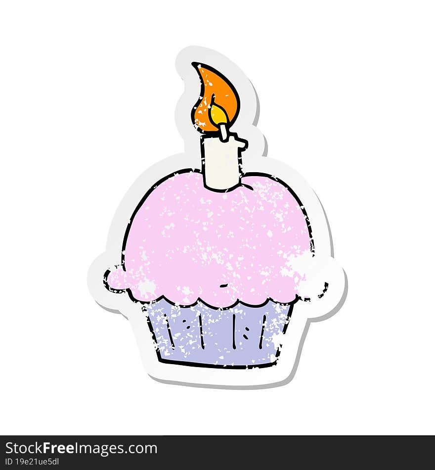 Distressed Sticker Of A Cartoon Birthday Cupcake