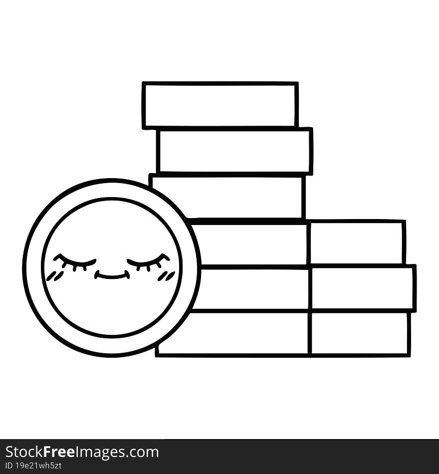 line drawing cartoon of a coins. line drawing cartoon of a coins