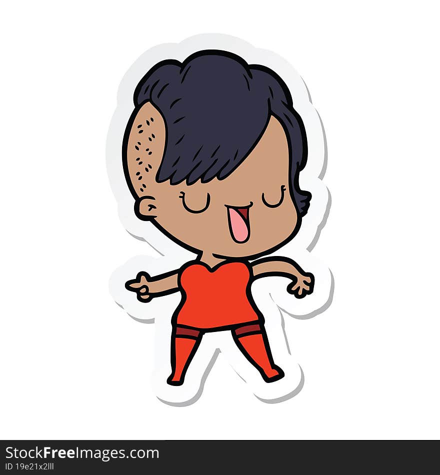 sticker of a cute cartoon girl with hipster haircut