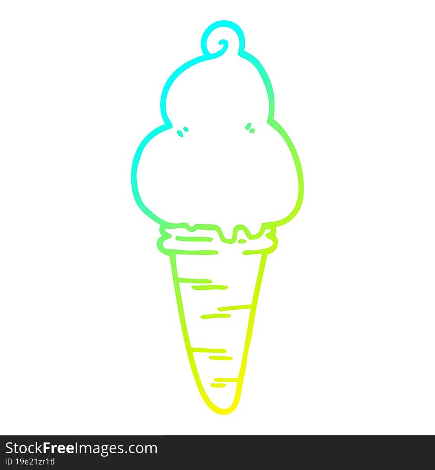 cold gradient line drawing of a cartoon ice cream