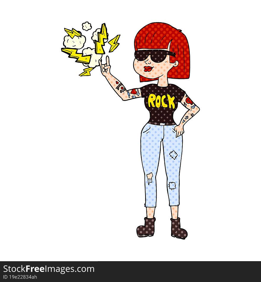 freehand drawn cartoon rock woman