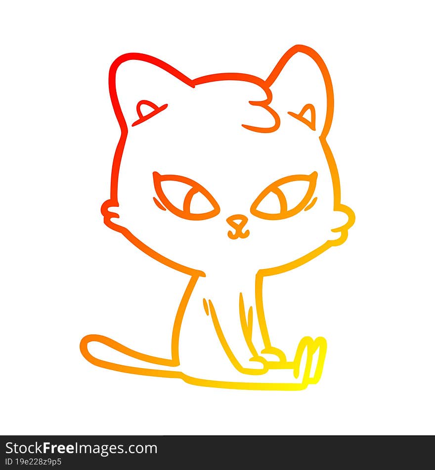 warm gradient line drawing of a cute cartoon cat