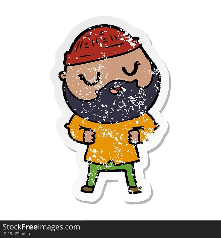 distressed sticker of a cartoon man with beard