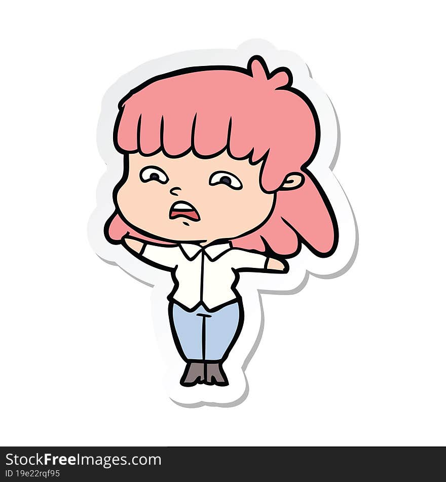 sticker of a cartoon worried woman