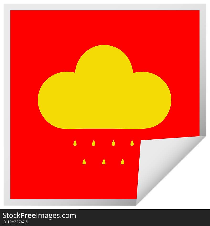 square peeling sticker cartoon of a rain cloud