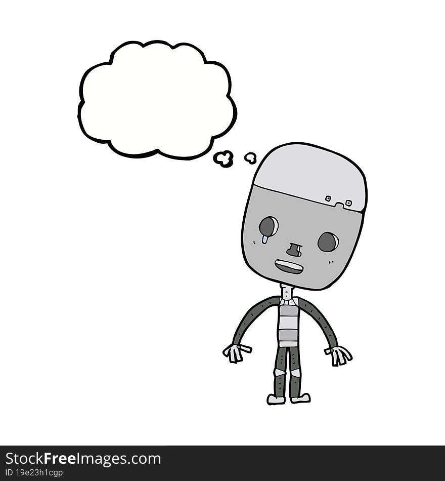 cartoon sad robot with speech bubble