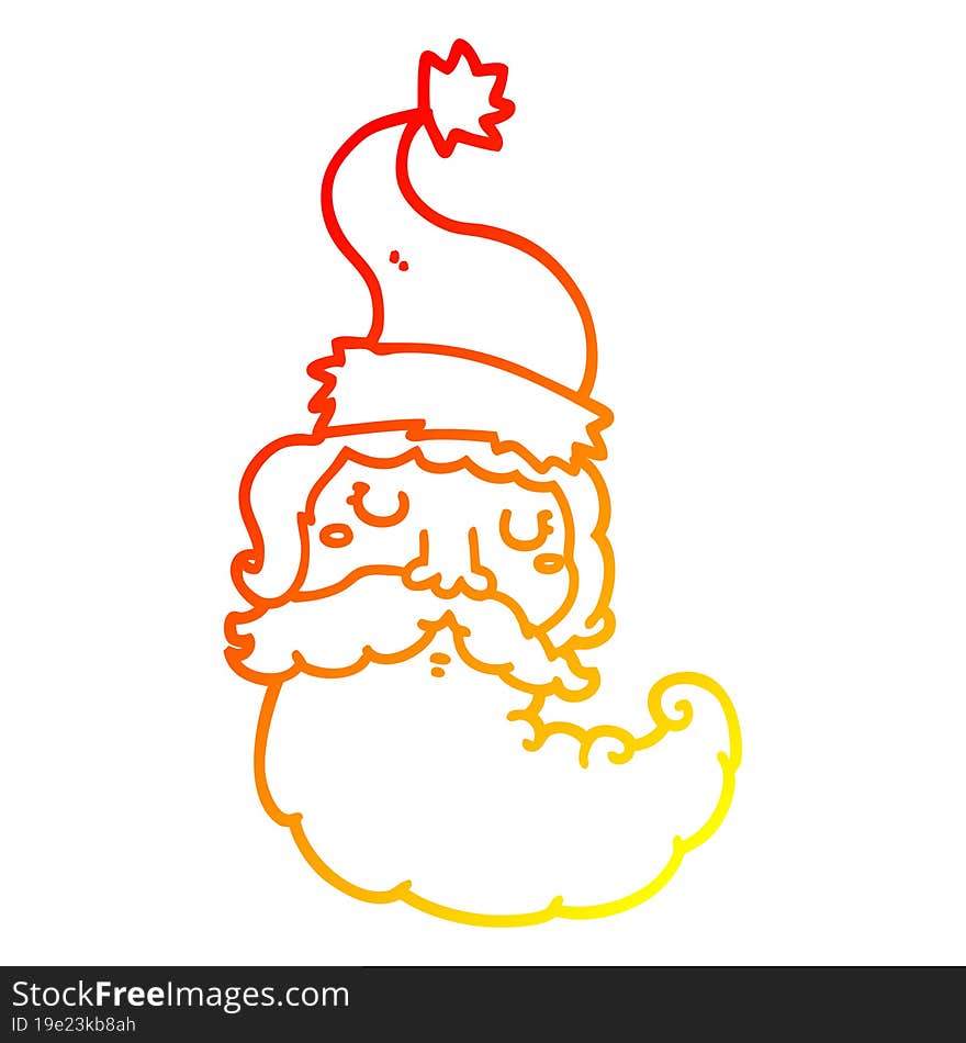 warm gradient line drawing of a cartoon santa face