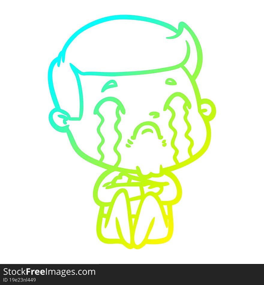 cold gradient line drawing cartoon man crying