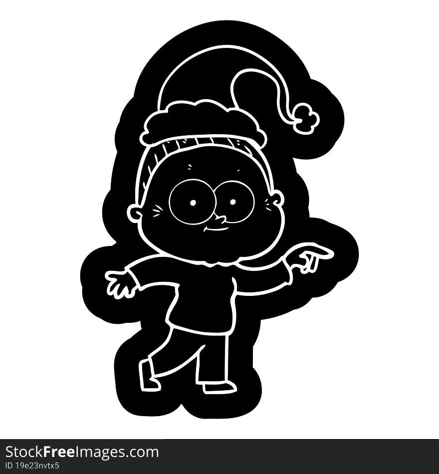 cartoon icon of a happy old woman wearing santa hat