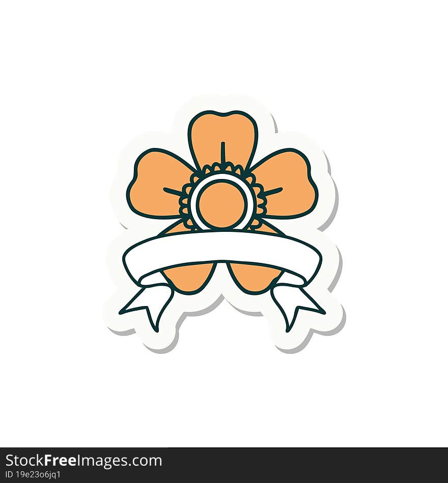 tattoo style sticker with banner of a flower