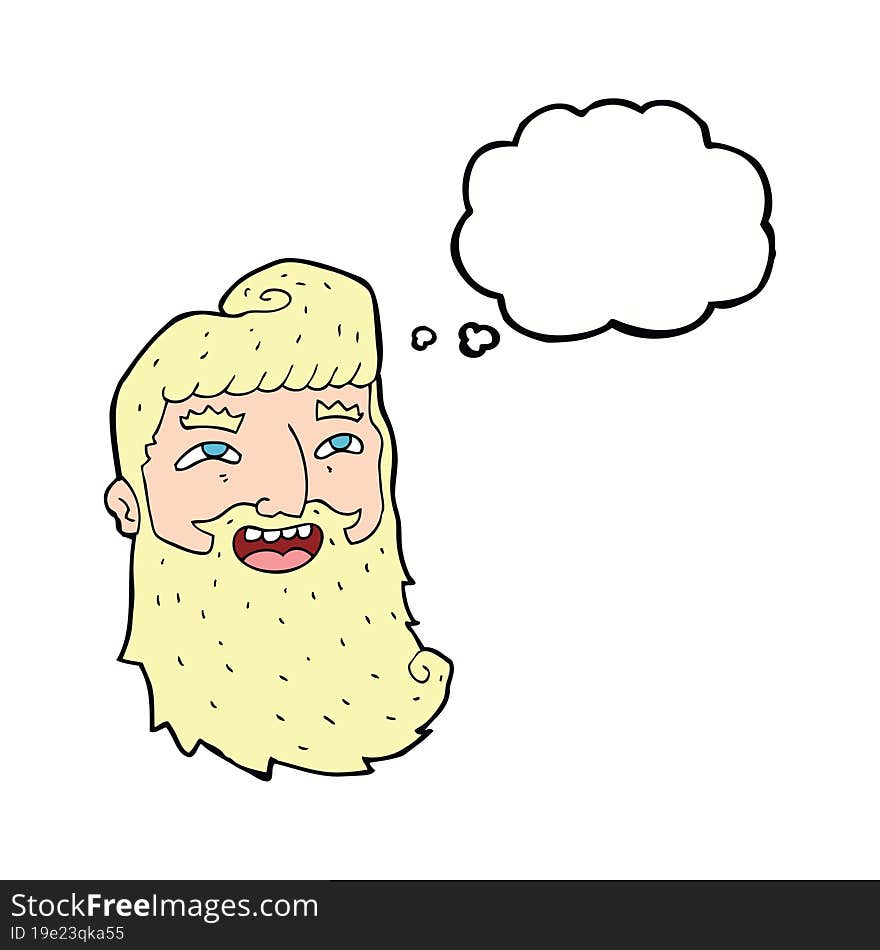 cartoon laughing bearded man with thought bubble