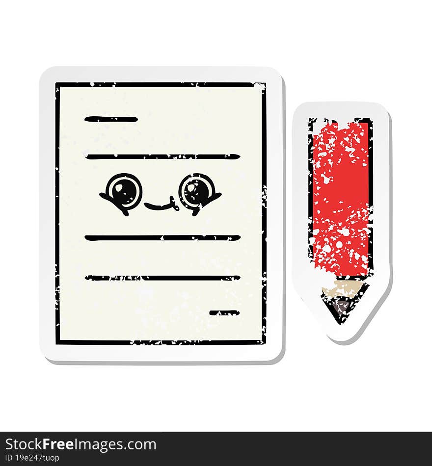 distressed sticker of a cute cartoon test paper