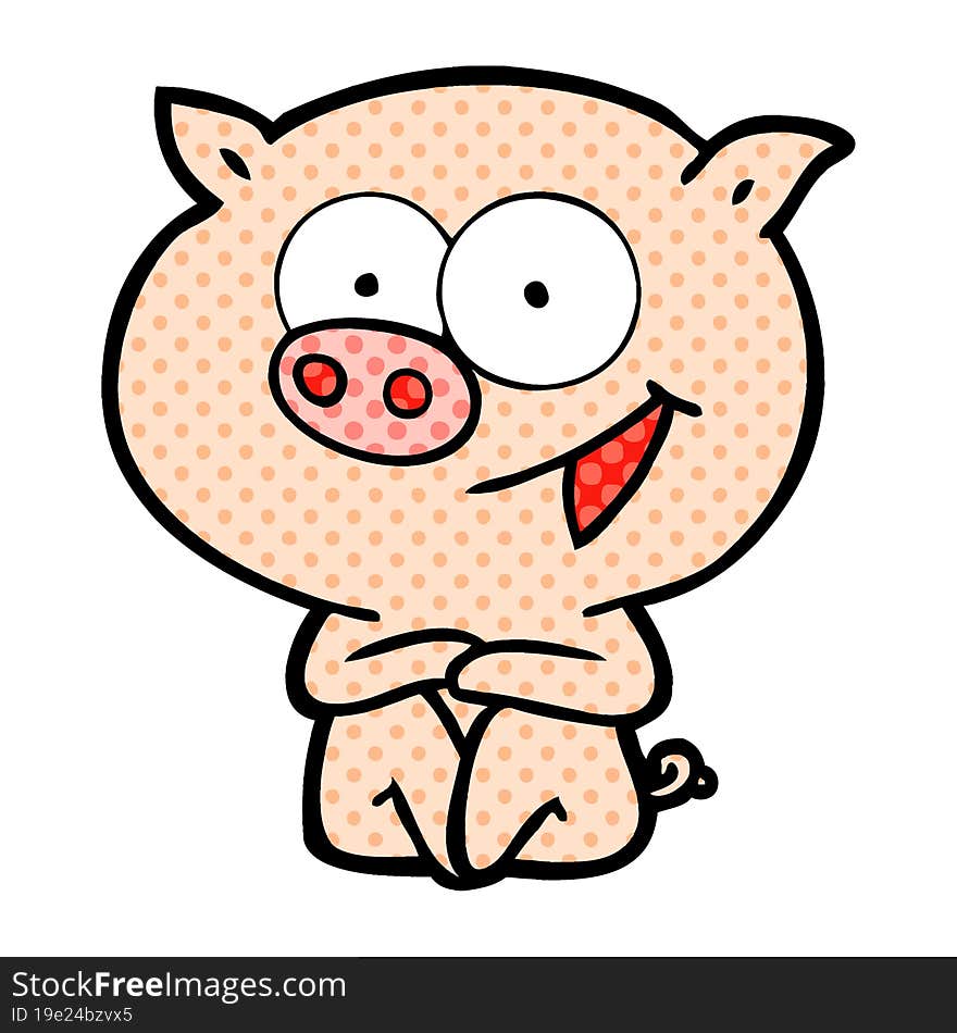 cheerful sitting pig cartoon. cheerful sitting pig cartoon