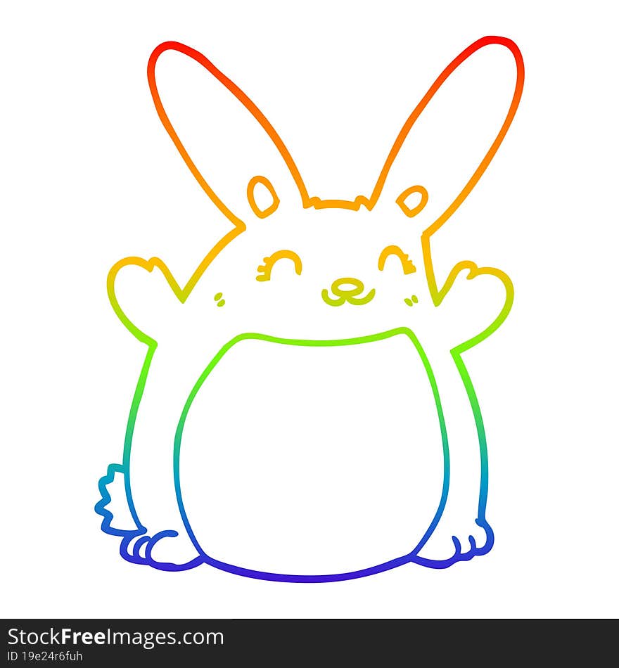 rainbow gradient line drawing of a cartoon rabbit