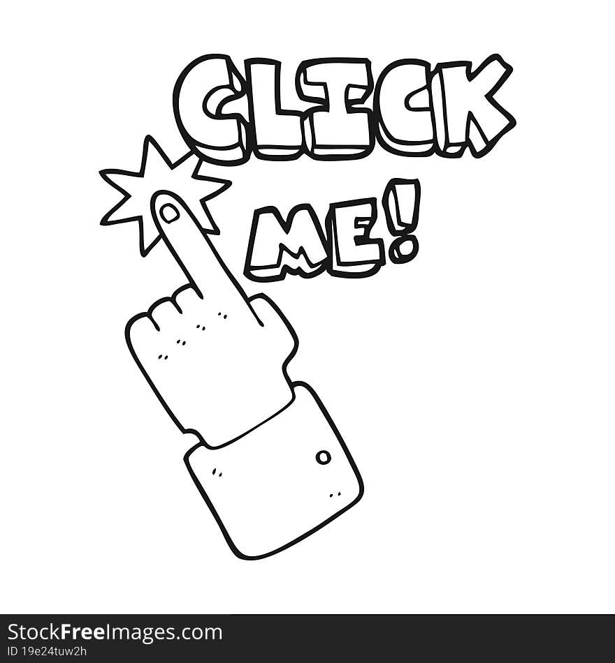 Click Me Black And White Cartoon Sign