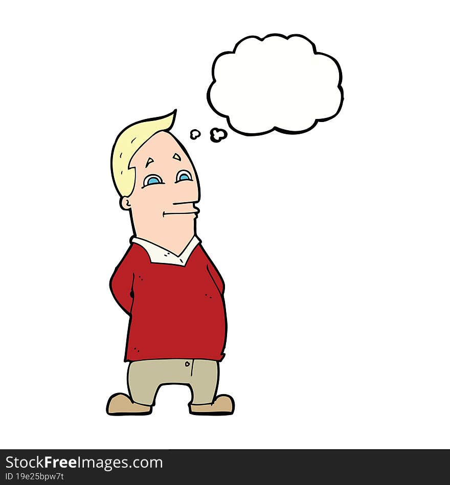 cartoon friendly man with thought bubble