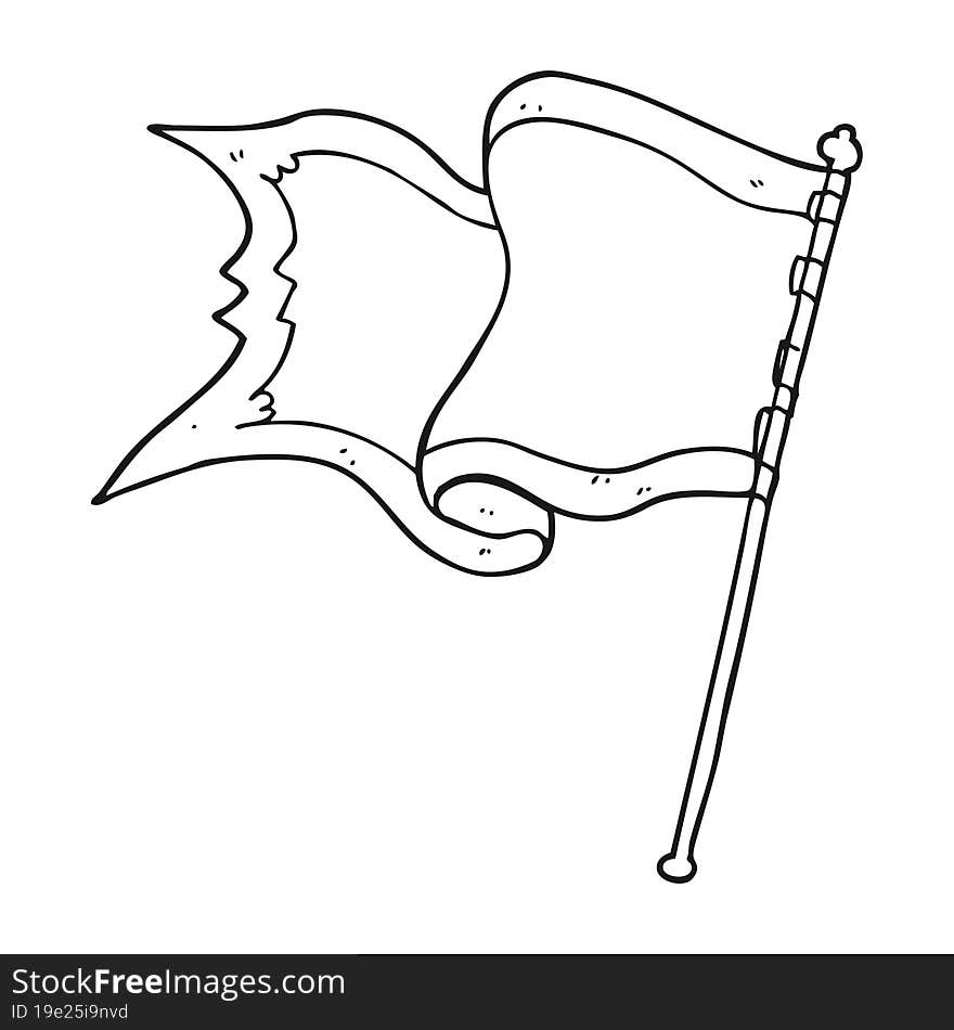 black and white cartoon flag blowing in wind