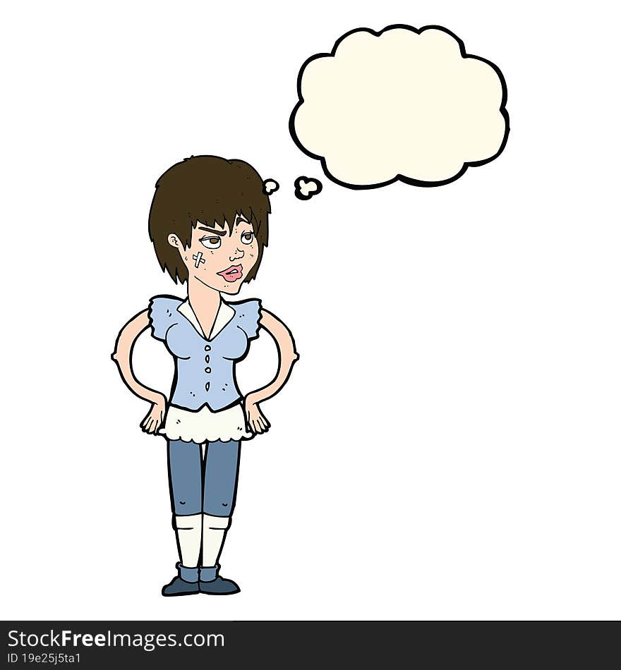 Cartoon Tough Woman With Hands On Hips With Thought Bubble