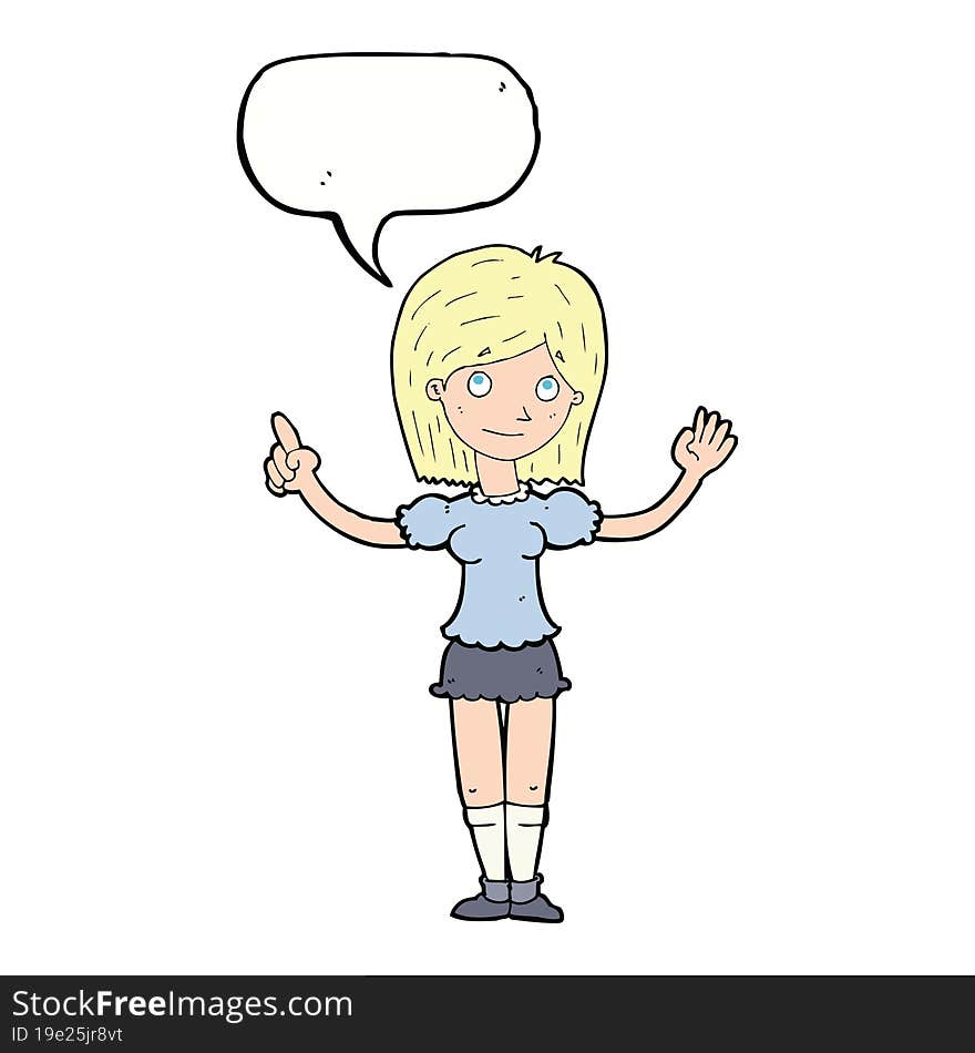 cartoon woman explaining idea with speech bubble