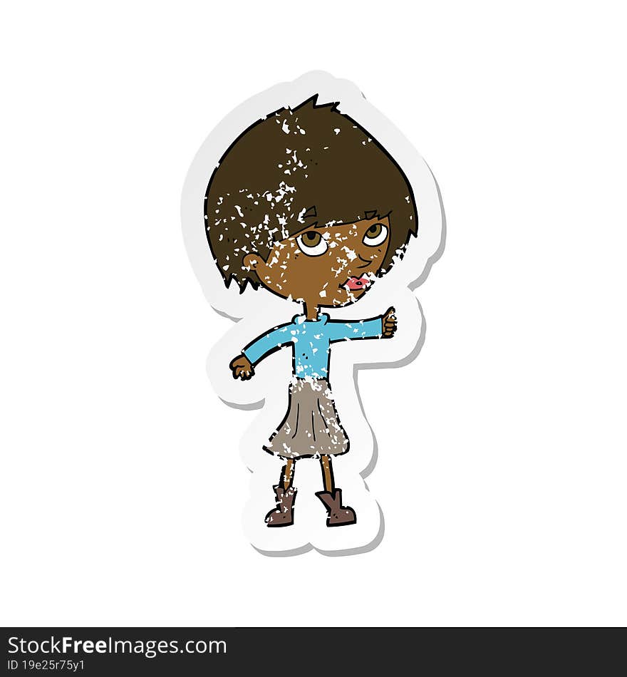 Retro Distressed Sticker Of A Cartoon Woman Giving Thumbs Up Symbol