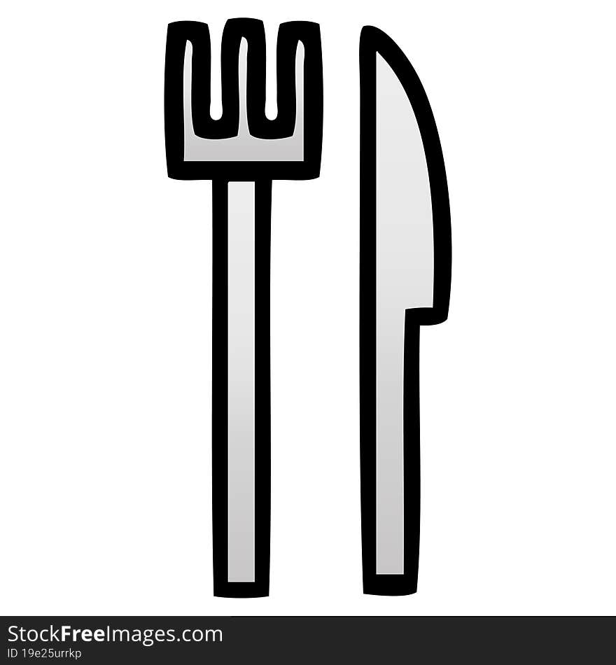 gradient shaded cartoon knife and fork