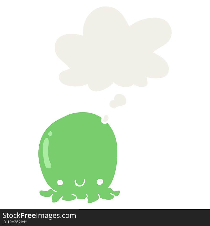 cute cartoon octopus and thought bubble in retro style