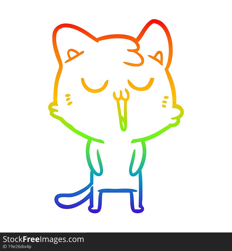 rainbow gradient line drawing cartoon cat singing