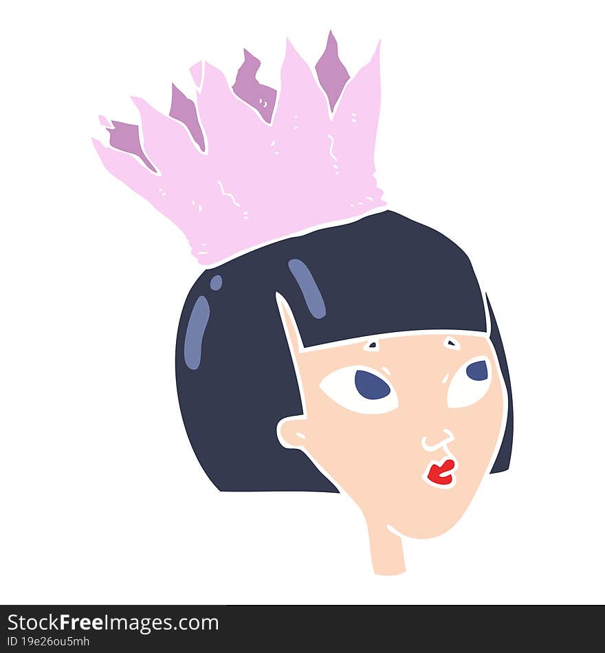 flat color illustration of a cartoon woman wearing paper crown