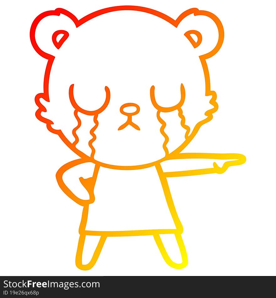 Warm Gradient Line Drawing Crying Polar Bear In Dress Pointing