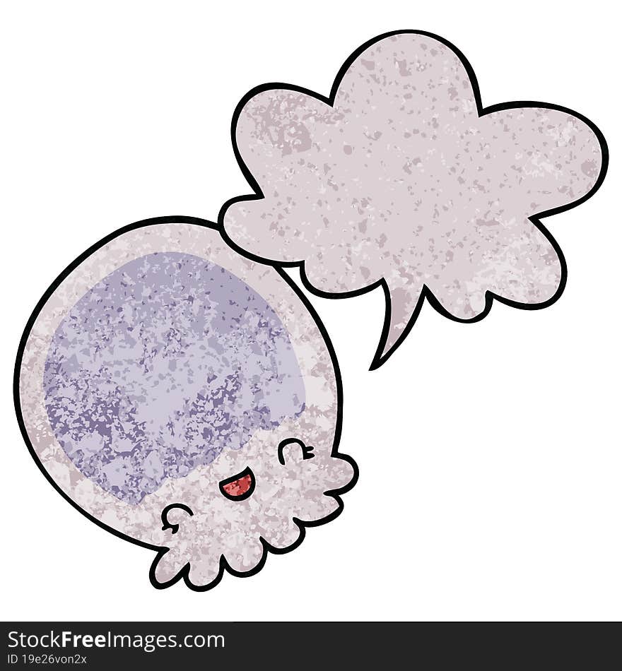 cartoon jellyfish and speech bubble in retro texture style