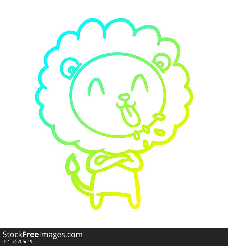 cold gradient line drawing of a happy cartoon lion