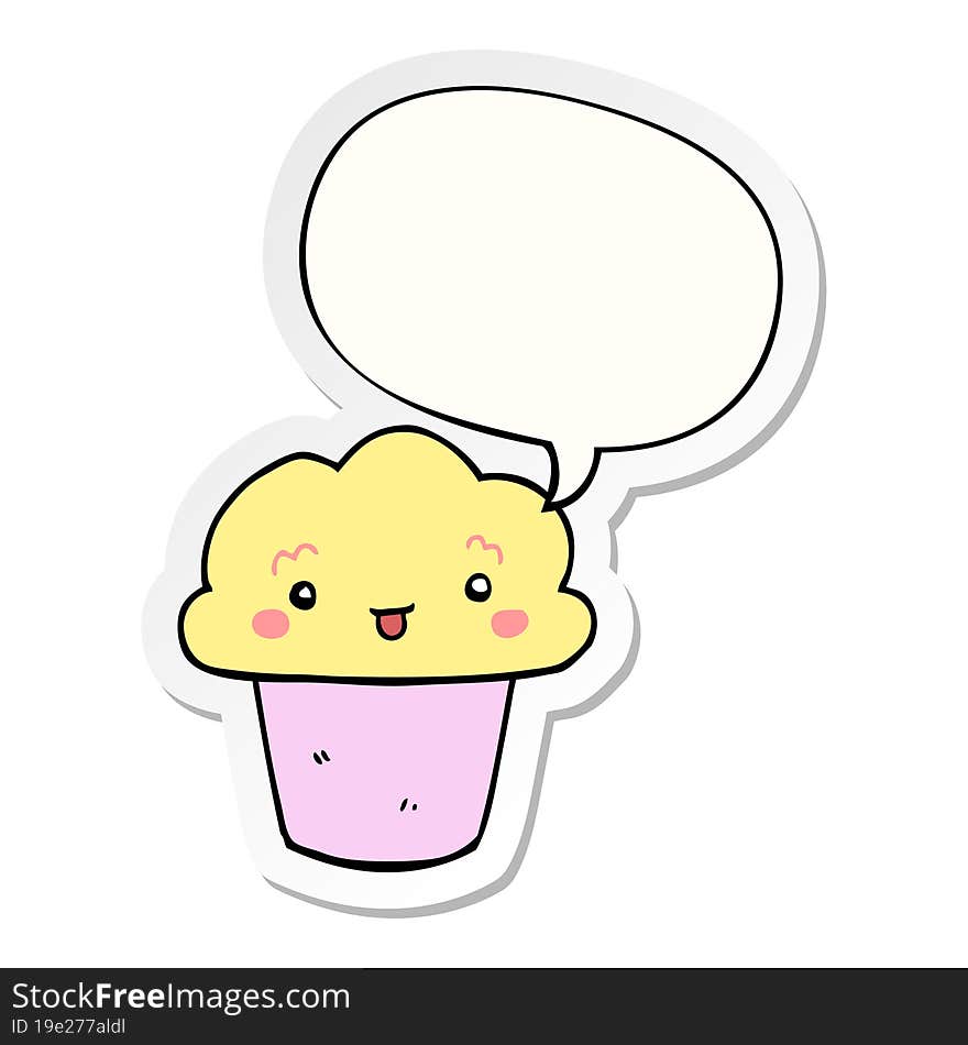 cartoon cupcake with face with speech bubble sticker. cartoon cupcake with face with speech bubble sticker